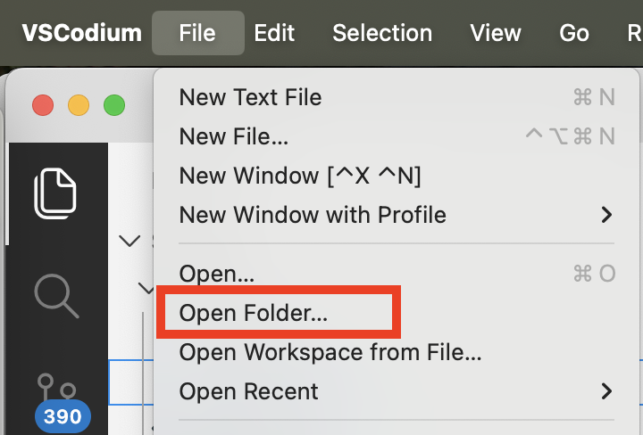 CodeIVE Open Folder menu